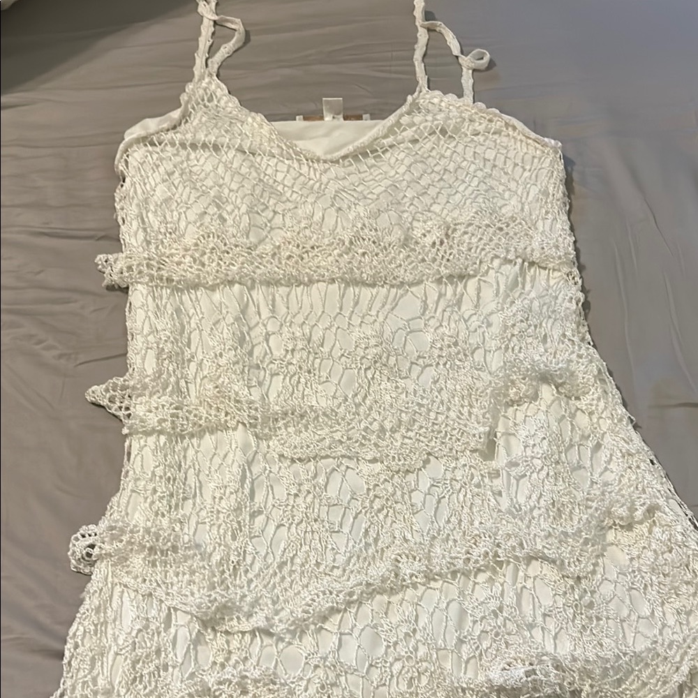 White Crochet Overlay Dress